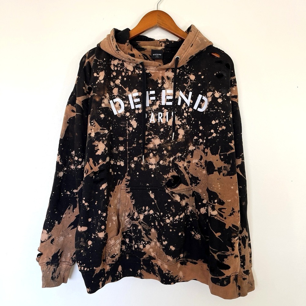 Vintage Defend Paris Mens Distressed Apocalyptic Hoodie XL  Grunge Urban Gothic